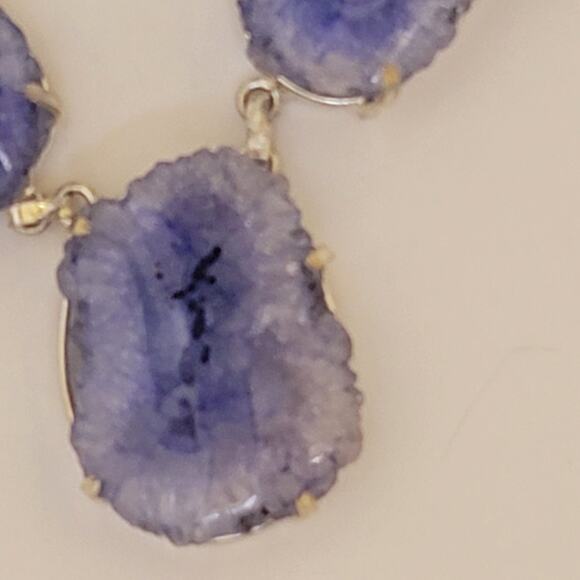 Sterling Silver Blue Solar Quartz Necklace, 22 Inch Handmade Statement Jewelry - Picture 5 of 10